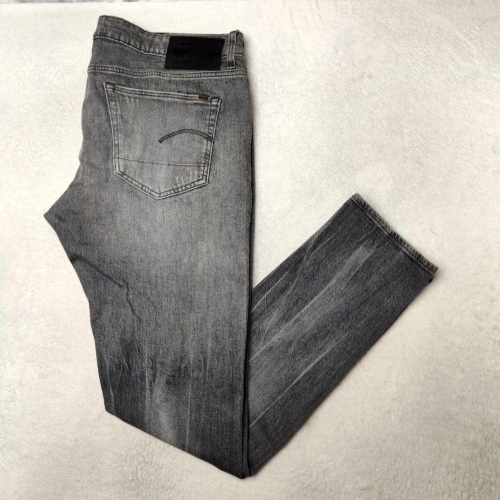 G-Star Raw Jeans Mens 40x36 Gray 3301 Slim Tapered Stretch Denim Button Distress